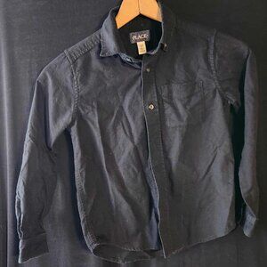 The Children's Place Boys 7/8 Black Button Down Shirt 100% Cotton